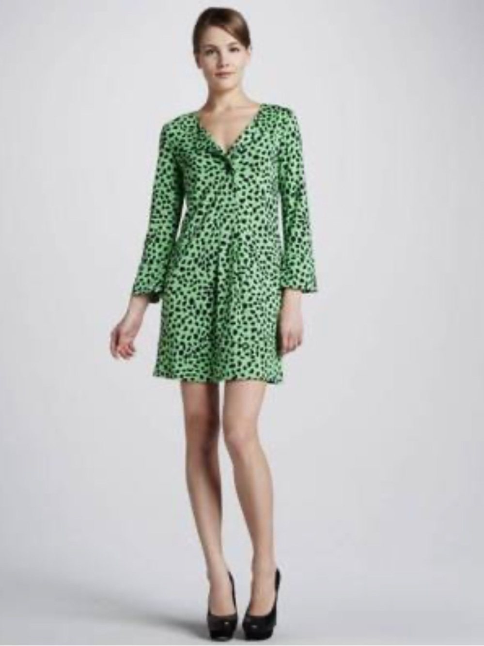 DVF Diane Von Furstenberg GABY Silk Jersey Tunic Dress Leopard Leaves Green $365